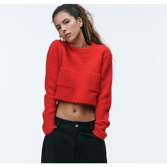 ZARA Soft Knit Cropped Sweater Patch Pockets - Picture 2 of 5